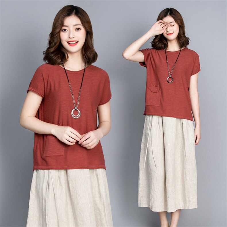 2021年夏季舒适时尚优雅短袖T恤圆领纯色直筒百搭，女装T恤，小林双子