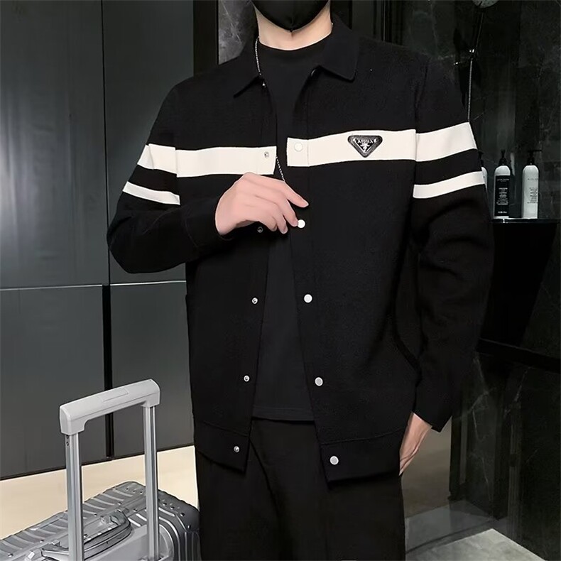 新品秋冬夹克外套男针织开衫翻领撞色拼接潮牌毛衣M810-P65,男装针织衫/毛衣,星座1109-3