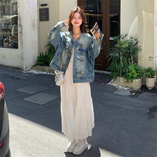 24秋装新品复古拼色牛仔新中式牛仔外套2C239-SS18-P155-K238，女装短外套，2C239