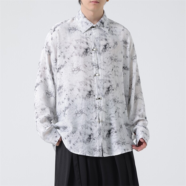C8602P70无影墻高品质新中式风唐装汉服衬衫长袖印花,男装衬衫,电商A026
