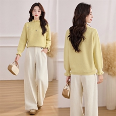 套头打底外穿毛织宽松毛衣带花朵，女装针织衫/毛衣，乐吉娜