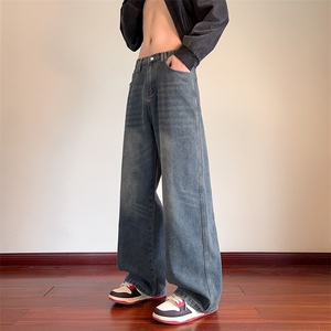 现货秋季新款水波纹牛仔裤男美式复古水洗直筒裤子-A2183TP45控78图片