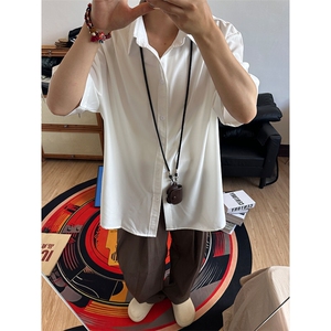 薄款冰丝短袖衬衫男简约纯色垂感休闲痞帅衬衣 CS288-P20图片