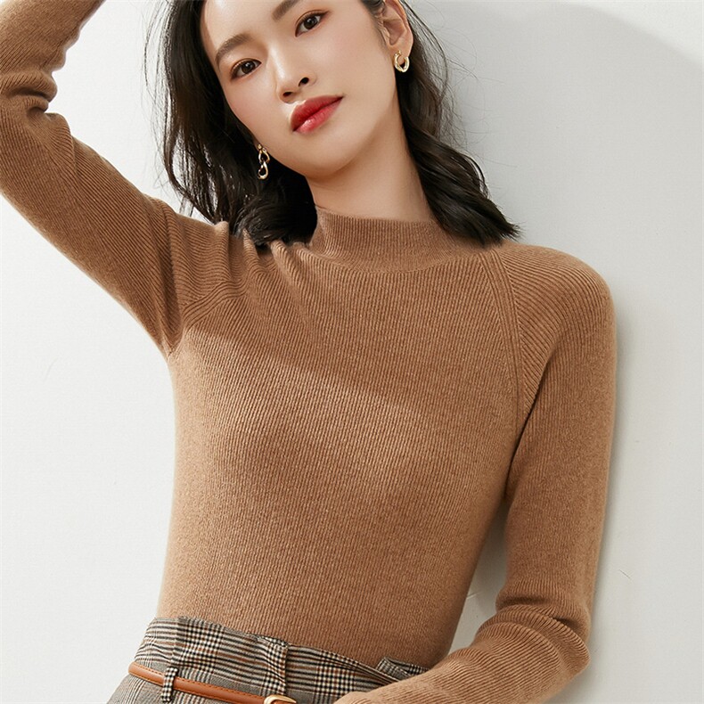 半高领毛衣女内搭秋冬2024年新款修身显瘦长袖紧身短款,针织衫/毛衣,皓宇羊绒