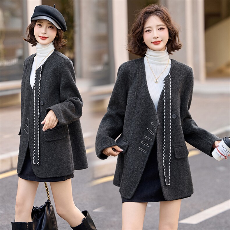 现货~2024冬季新款女装双面呢羊毛大衣西装外套,女装毛呢外套,半夏