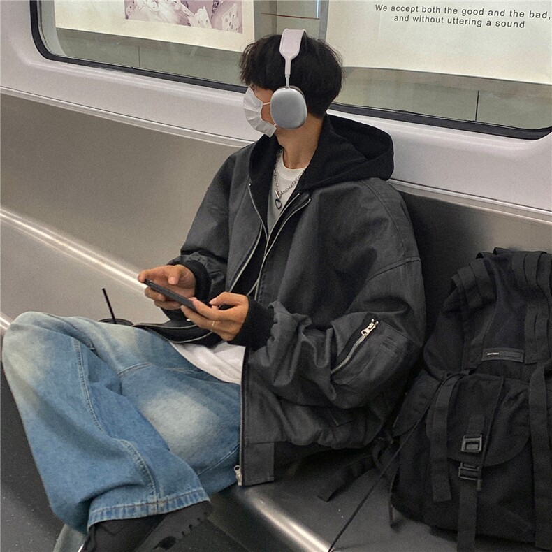 24秋装美式复古假两件皮衣棒球服连帽中性夹克外套男H994P98,男装夹克,电商A341