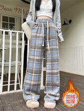 加绒加厚冬男女休闲裤毛呢条纹格子中性风长裤h923P45加绒P50，男装休闲裤，星座1013-1