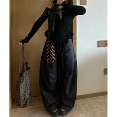 男女美式领带飘带设计弯刀休闲裤西裤2025春夏经典搭配宽松阔腿裤，男装西裤，星座601-1