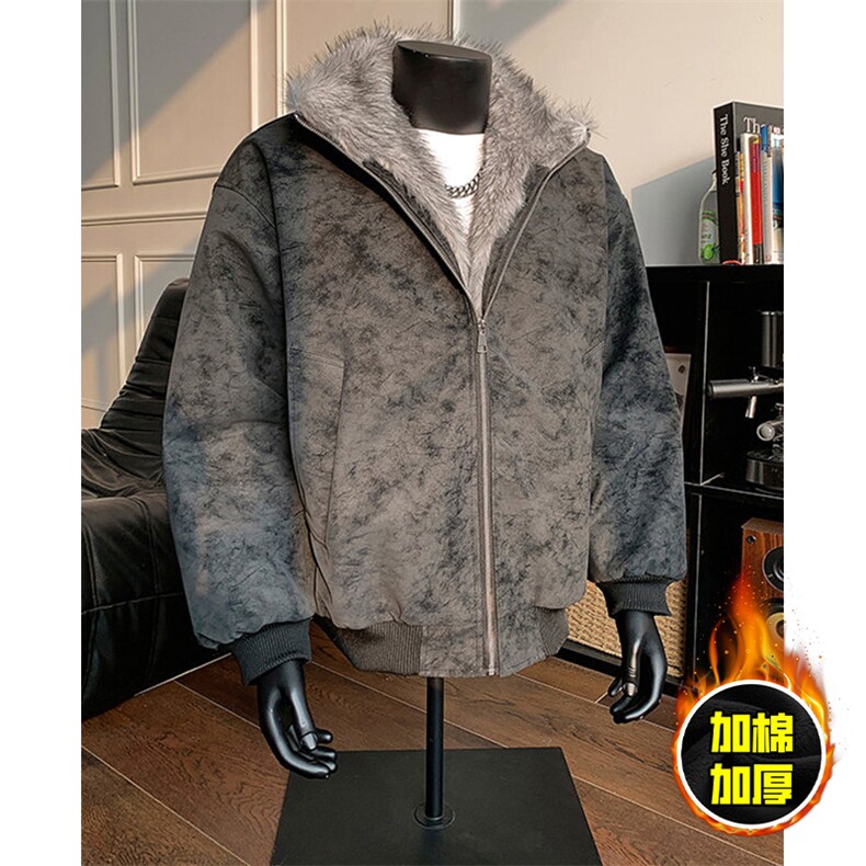 现货高品质美式高街重磅座山雕毛毛领pu皮棉衣男女加厚棉服冬外套，男装皮衣，电商A486-1