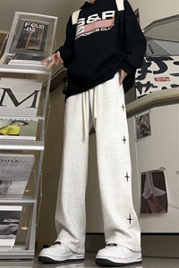 花灰色直筒垂感重磅星星卫裤男加长高个子阔腿宽松美式休闲裤子春图片