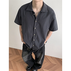 褶皱天丝混纺肌理丝滑垂感短袖Cleanfit衬衫男，男装T恤，星座410-6（原星座1304-1）