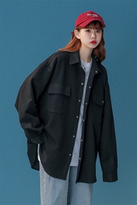 中性风华夫格工装衬衫女大码M-5XL情侣衬衣女长袖衬衫女CS7754P45图片