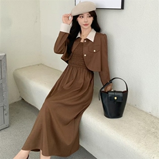 现货2024年秋季新款女时尚潮流气质小香风外套吊带修身连衣裙套装，女装套装/套裙，煊芮熙