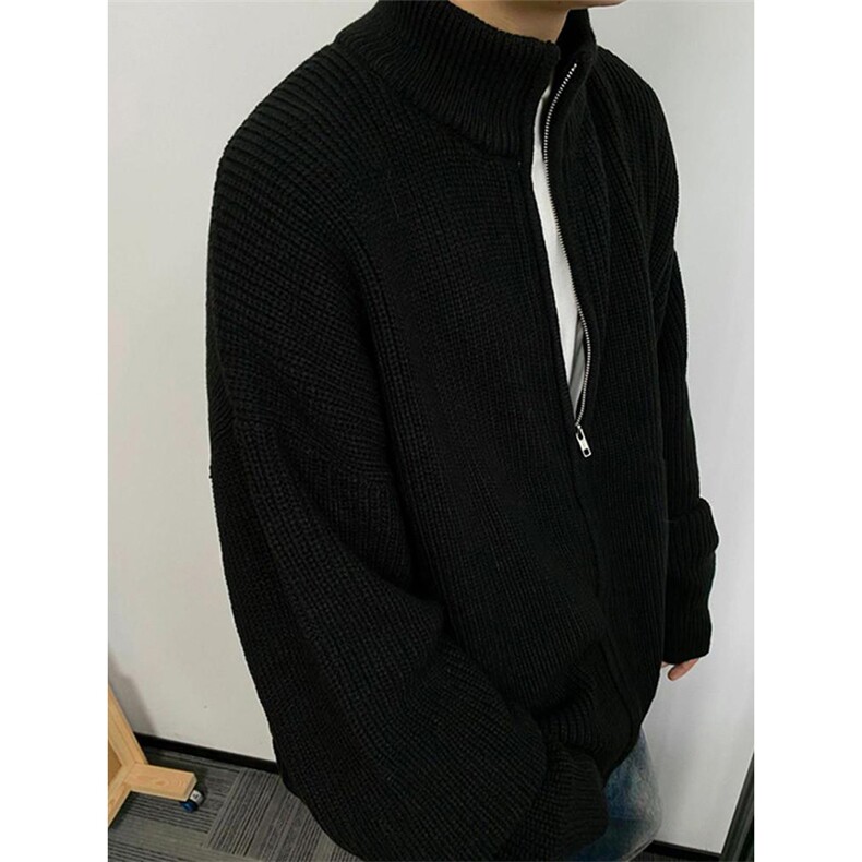 重磅秋冬北极绒双拉链毛衣开衫美式复古休闲慵懒风宽松针织衫外套,男装针织衫/毛衣,电商A486-1