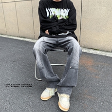 B221美式ins高街暗黑小众铆钉伐木裤牛仔裤LK23145-P65控88，男装牛仔裤，电商B221
