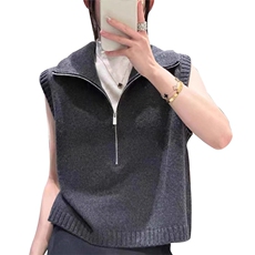 半拉链马甲女款2024新款秋季背心美式坎肩无袖针织上衣外穿马夹女，女装马甲，萱芳婷羊绒