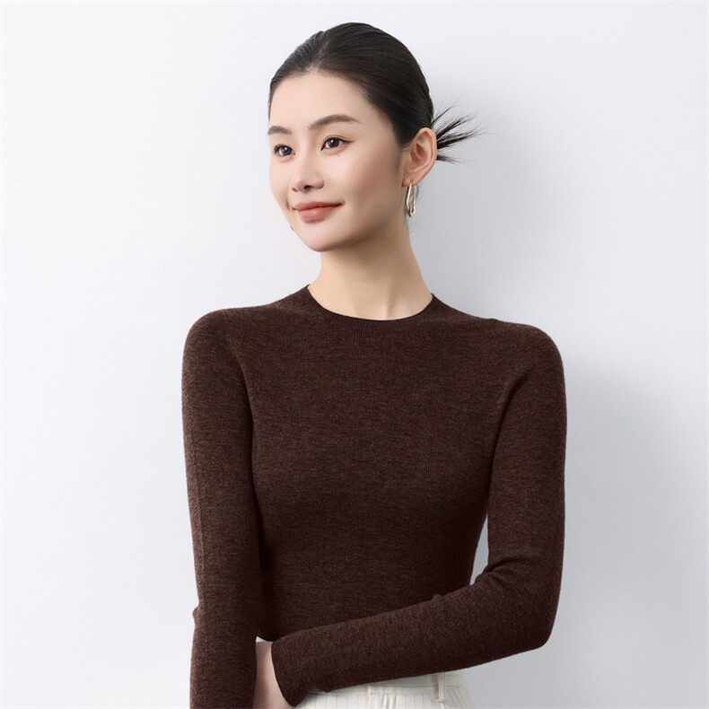 一线无缝精纺羊毛圆领打底衫女春季修身显瘦内搭长袖抽条毛衣,女装羊毛衫,庆大羊绒