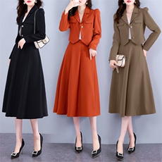 职业套装女高级感2024春秋新款时尚气质女神范小西装连衣裙两件套，女装套装/套裙，卡杰菲