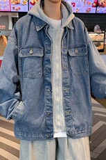痞帅牛仔夹克男春秋潮牌ins连帽宽松百搭外套假两件上衣20600-p70，男装夹克，星座1008