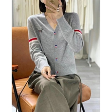欧货时尚拼色条纹羊毛毛衣外套女韩版开衫烫钻休闲爆款针织衫上衣，女装针织衫/毛衣，宛庄羊绒