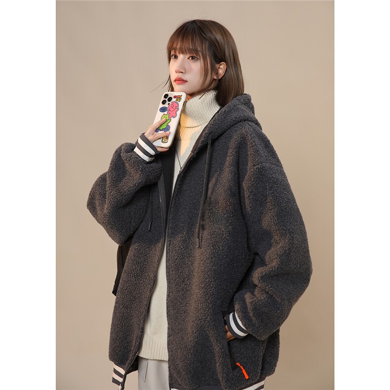 2025冬季休闲纯色羊羔毛开衫连帽外套棉服M2068/P88控128-100涤,男装棉衣,电商A148-1