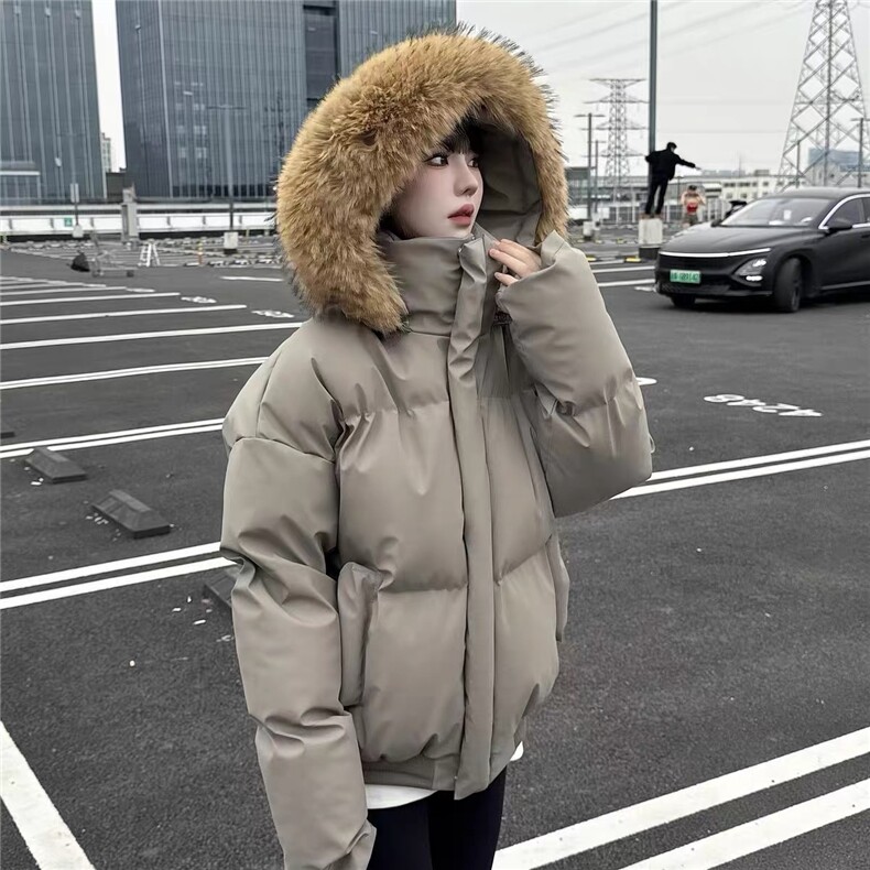 网图  秋冬新款 休闲百搭连帽毛领PU加厚情侣棉服MY5241 TP85图片