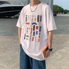 港风复古吃货文字印花t恤男短袖潮流夏季半袖体恤衫T100p35限49，男装T恤，电商A089-1