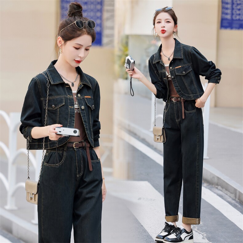 2024年春款新款复古百搭小个子宽松休闲牛仔两件套套装，女装套装/套裙，瑶迪依秀