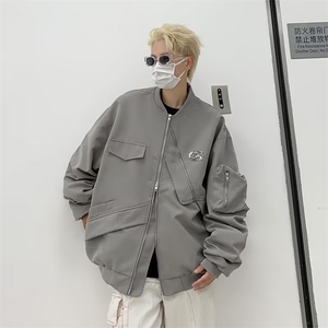 美式街头设计感棒球服外套男秋季潮牌ins宽松不规则W185-P60图片