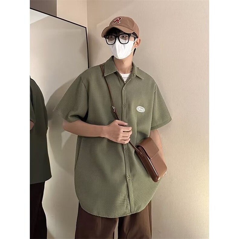 复古衬衫男短袖夏港风宽松小众设计感趣味新款男装上衣送项链C659,男装衬衫,星座1013