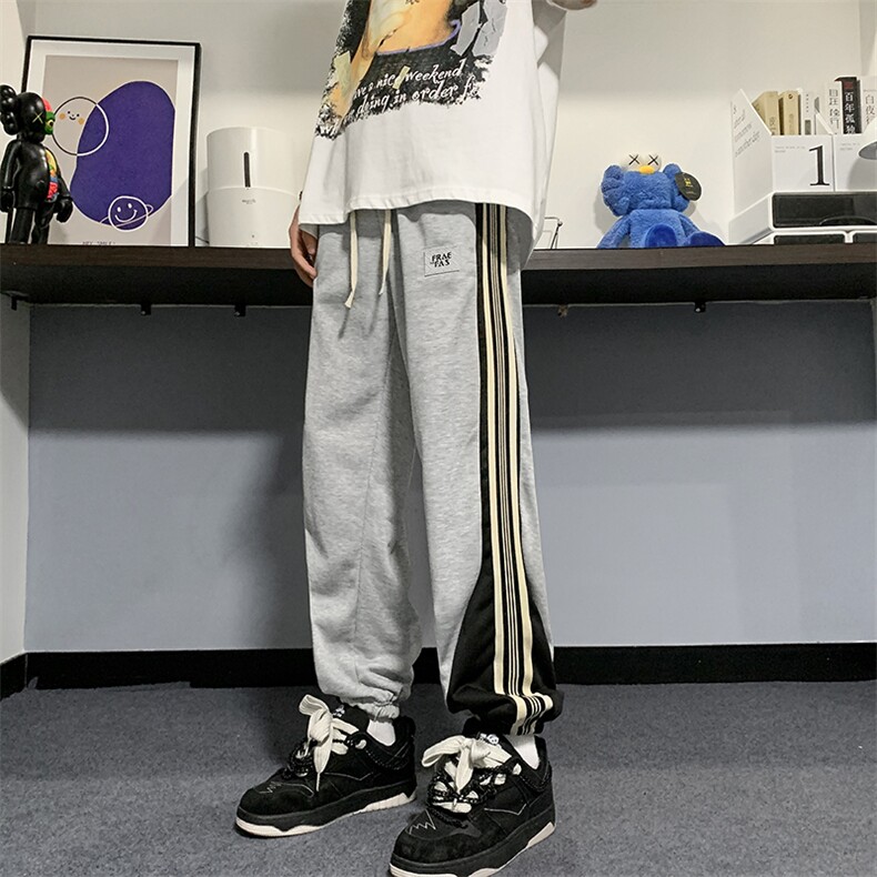 2023撞色拼接条纹卫裤男宽松运动休闲高街美式束脚裤子K0014-P32,男装休闲裤,星座308B-1