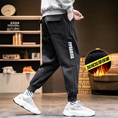 2019冬季新日系大码男条纹束脚印花加绒加厚运动卫裤K569-P55，男装休闲裤，电商A001