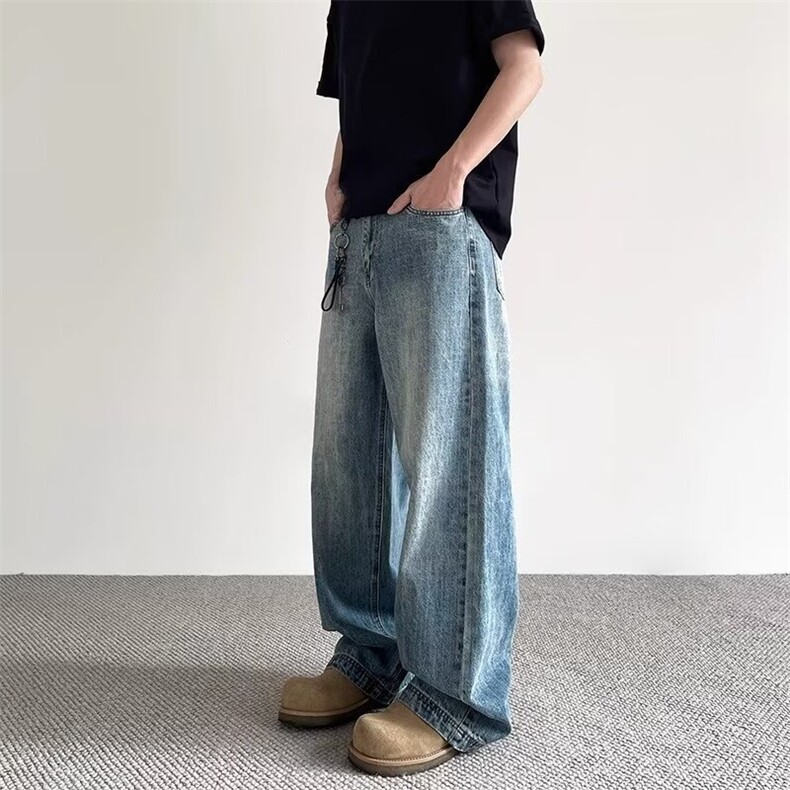 男士春秋新款美式复古牛仔裤宽松直筒高街潮牌阔腿裤LN00633-P45,男装牛仔裤,星座1008