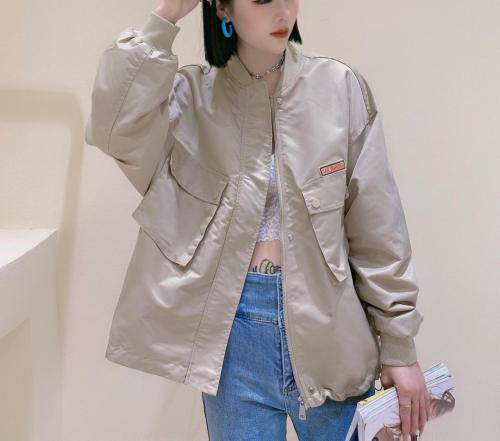 现货，春季棒球外套，女装，咖啡色