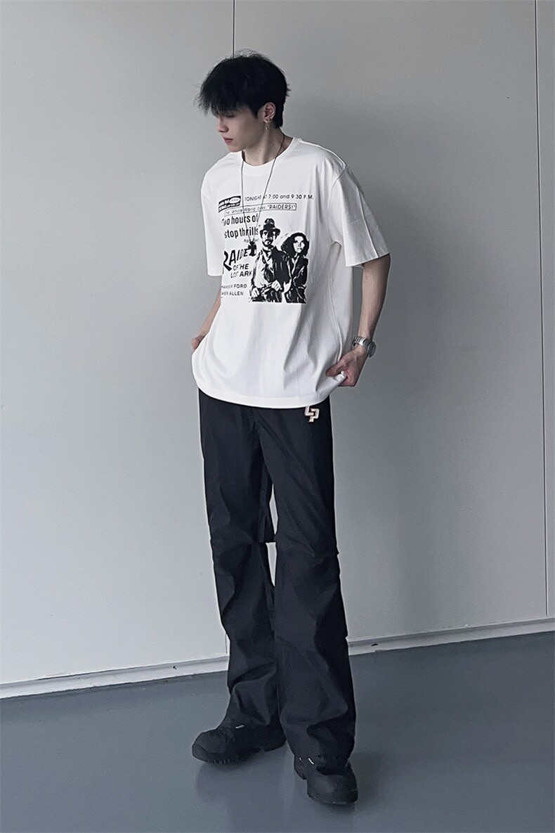 B221美式ins街头hiphop刺绣宽松褶皱休闲裤子LK23123-P60控78,男装休闲裤,电商B221