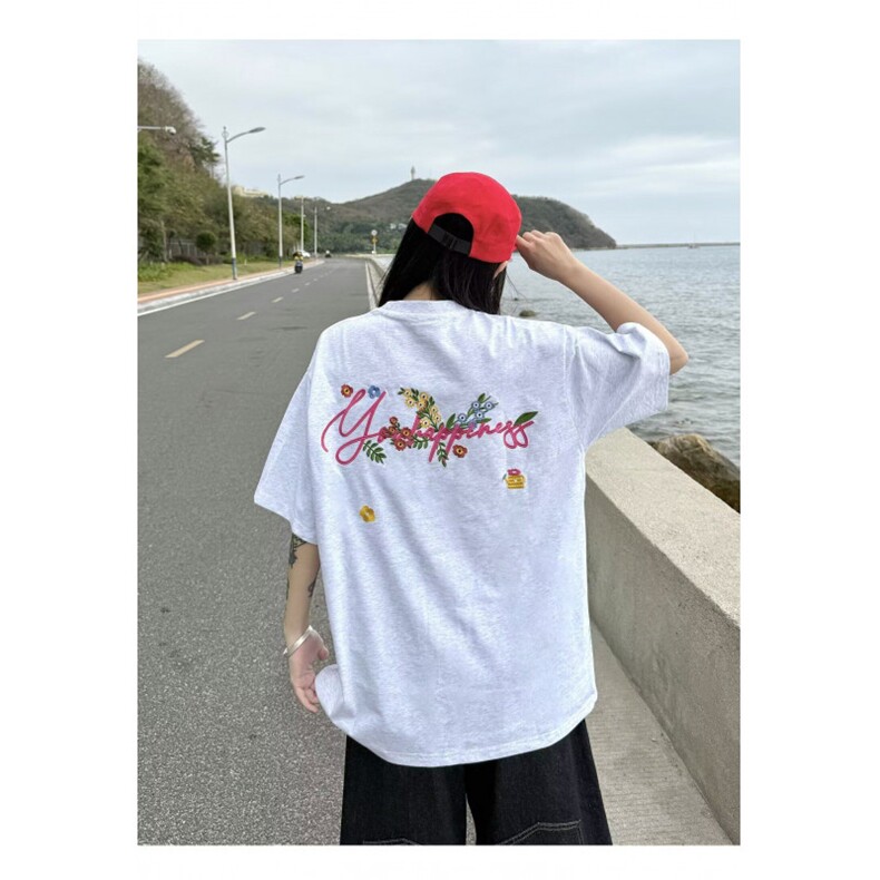 海王日记美式花体字母短袖logoT恤男女情侣夏季中性风宽松,男装T恤,四季星座505