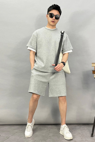 21013-p1452025夏高档新款宽松休闲纯色短袖T恤短裤高品质套装,男装牛仔裤,星座1305