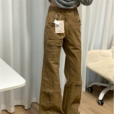 美式复古牛仔裤直筒微喇叭水洗工装裤男女街头多口袋拼接长裤潮牌，男装牛仔裤，星座506A