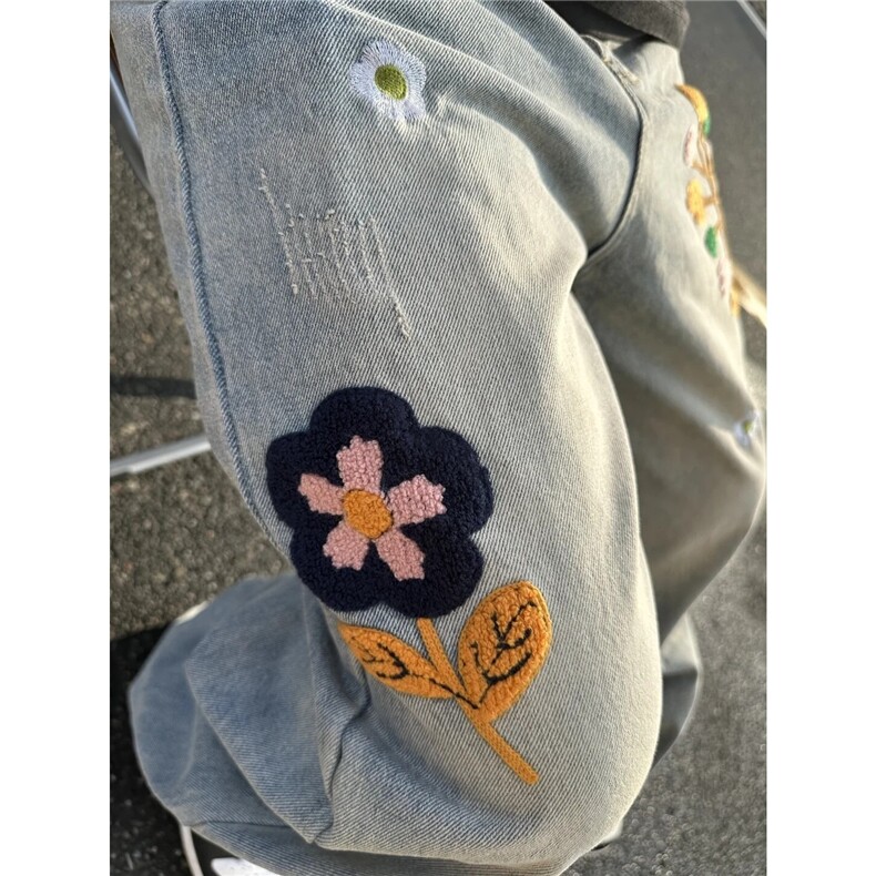 E05-P44美式复古花朵刺绣水洗牛仔裤男潮牌设计感,男装牛仔裤,电商B323A