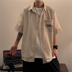新款夏季条纹短袖衬衫男潮牌潮流日系外套冰丝休闲衬衣CS2727-p30图片