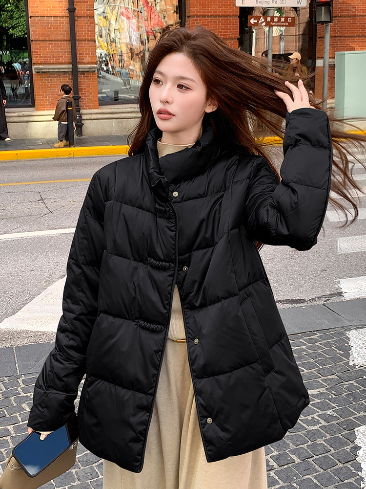 短款立领拼接袖简中式一手长加厚羽绒服女宽松保暖外套,女装羽绒服,浙宝189