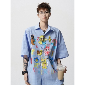 CS1128-P60 控98 高品质夏季新款设计感大码冰丝短袖情侣衬衫图片