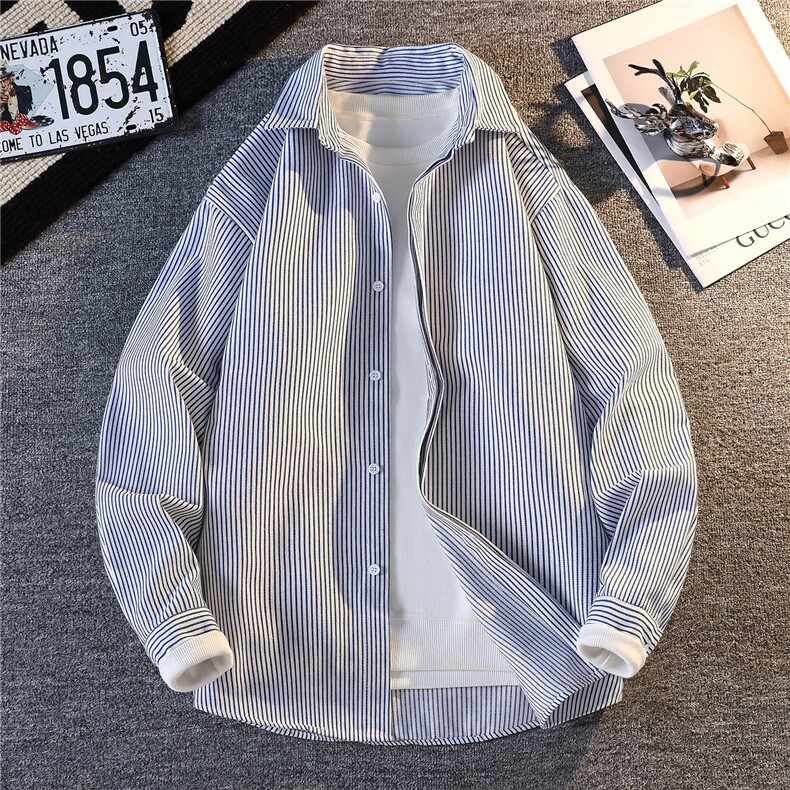 ！2025秋冬新款男士条纹长袖衬衫加厚衬衣CS02特P50，男装衬衫，电商B220