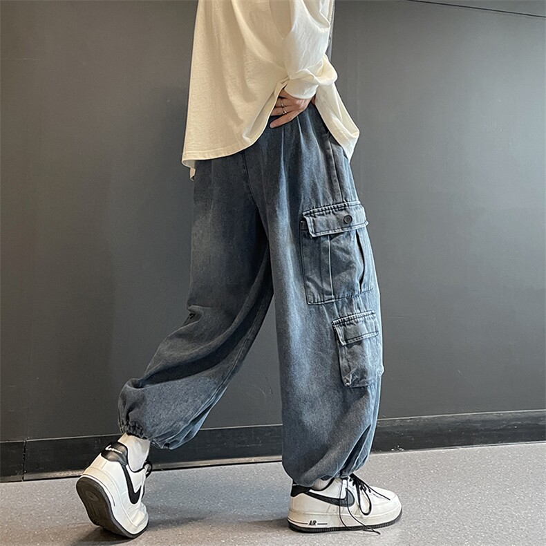 美式hiphop垂感束脚牛仔裤男女高街阔腿工装裤N0199-P45图片