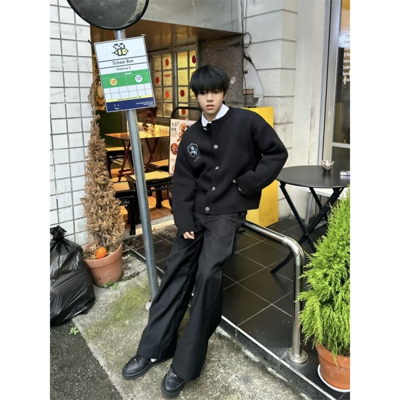 AA2102P88秋冬氛围感优雅街头水洗做旧开衫毛衣外套,男装针织衫/毛衣,电商B323A