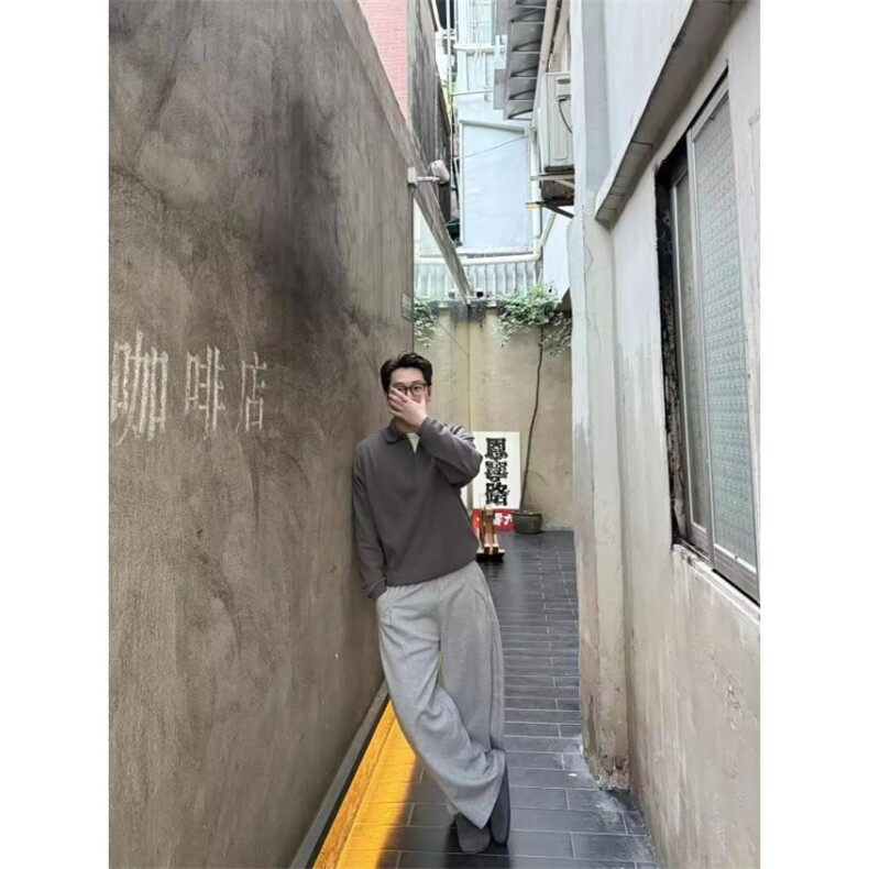 美式复古设计感休闲卫裤小众休闲宽松阔腿长裤男秋冬LK20322-P48,男装休闲裤,星座1008