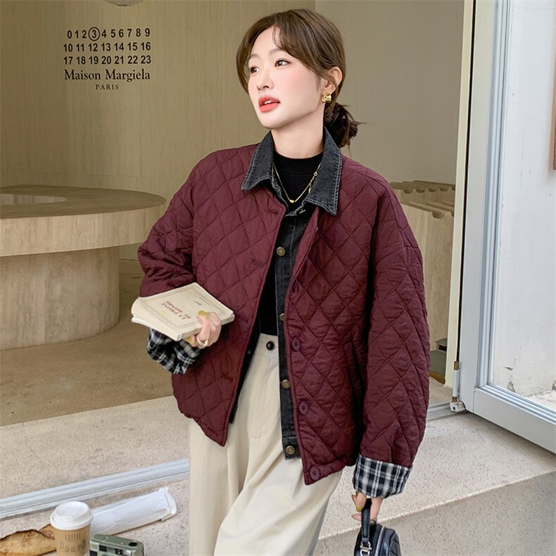 韩版气质牛仔拼接轻薄款棉服女2025冬季新款显瘦加厚短款棉衣棉袄,女装棉衣/棉服,C位