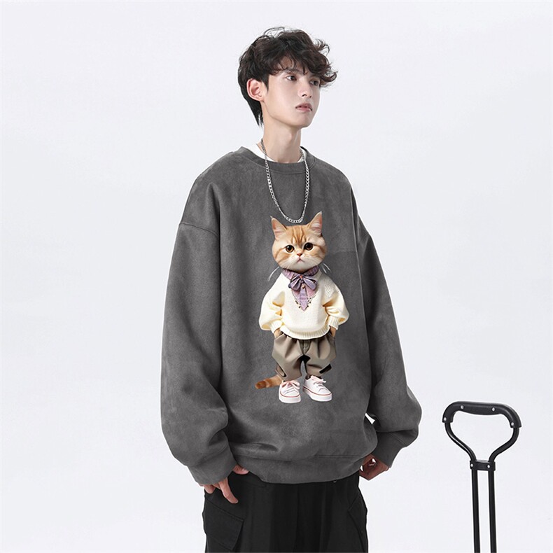 抖音得物高品质日系猫咪麂皮绒宽松圆领卫衣wyjp4048-特p35控69,男装卫衣,星座605(原A050)