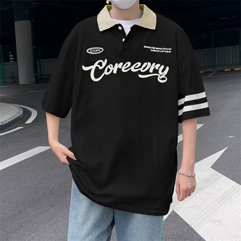 POLO衫文艺时尚男青春流行慵懒夏季2023新款宽松型五分袖潮流潮,男装T恤,星座716-4