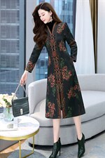 2021秋冬新款绢纺香云纱旗袍外套加厚保暖秋冬开衫印花外搭女长袖，女装毛呢外套，韩然一族